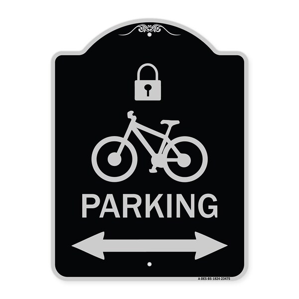 Signmission Parking W/ Lock Cycle & Bidirectional Arrow Heavy-Gauge Aluminum Sign, 24" x 18", BS-1824-23475 A-DES-BS-1824-23475 - main